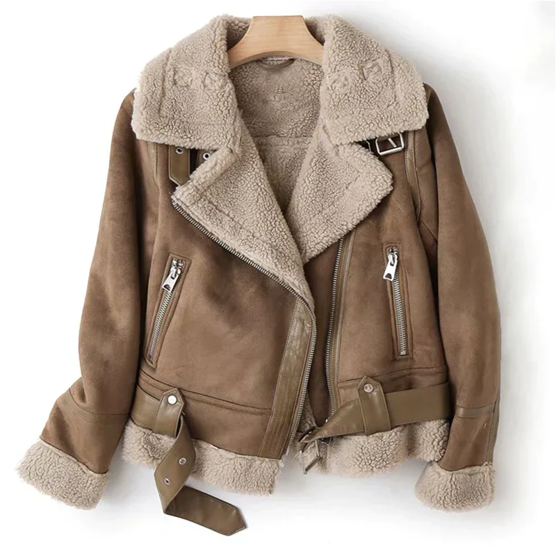 Macie - Cazadora de piel con forro sherpa