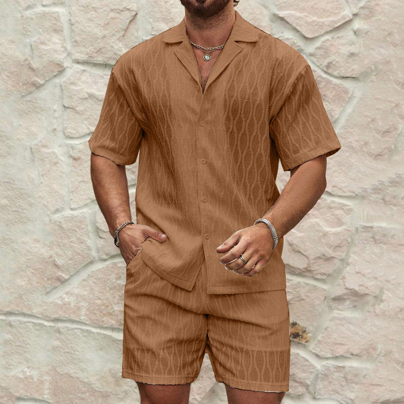 Andrius - Conjunto elegante de polo con botones y shorts para hombre