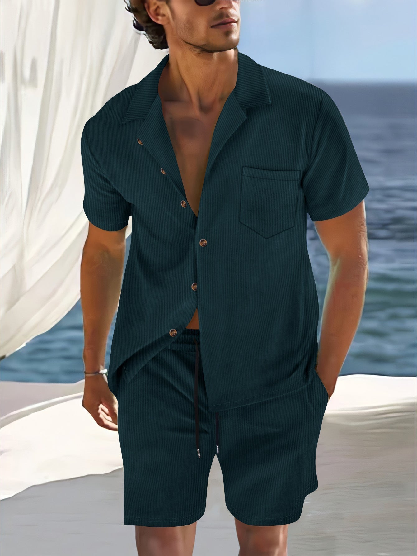 Hussain - Polo casual con shorts para hombre