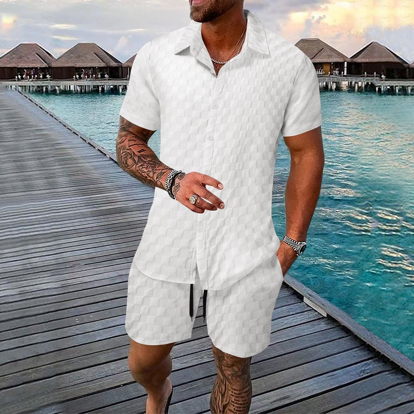 Gregor - Polo Jacquard con botones y shorts para hombre