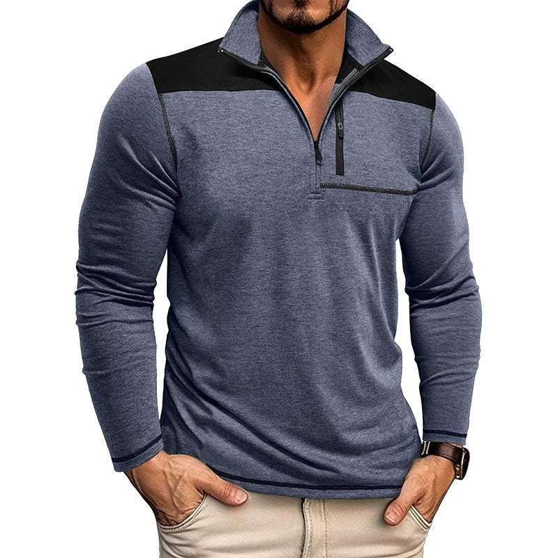 Claudio - Camisa casual de manga larga con media cremallera para hombre