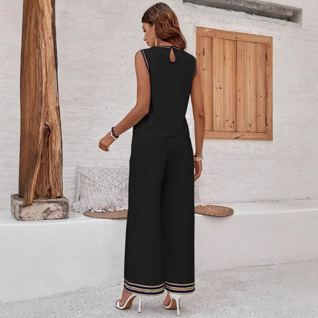 Gladys - Top sin mangas de estilo informal y pantalón de pata ancha