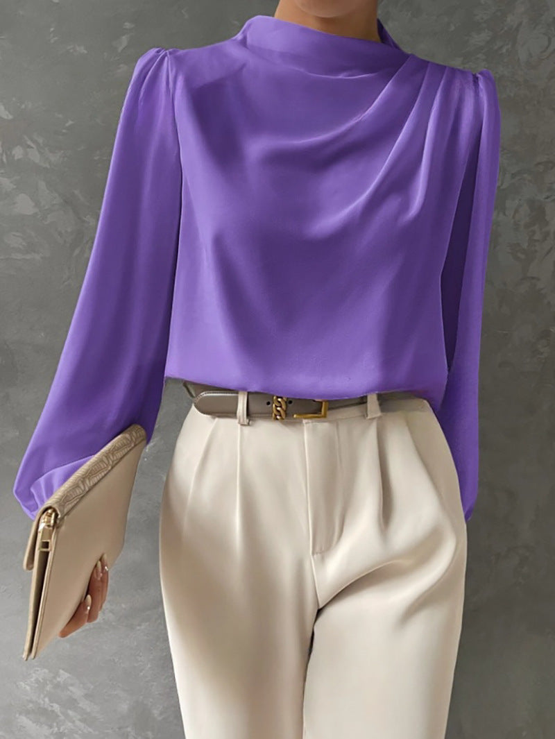 Emmeline - Elegante blusa de cuello alto y manga larga
