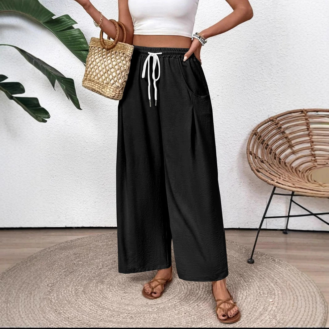 Jiselle - Pantalón casual de pierna ancha y cintura con cordón
