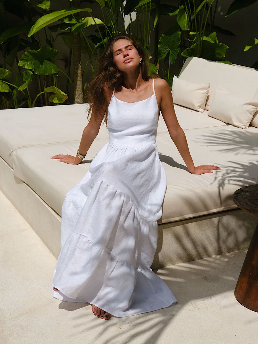 Brunca - Vestido largo de tirantes con espalda descubierta y color sólido