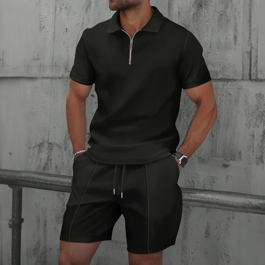Almir - Conjunto casual de polo con medio cierre y shorts para hombre