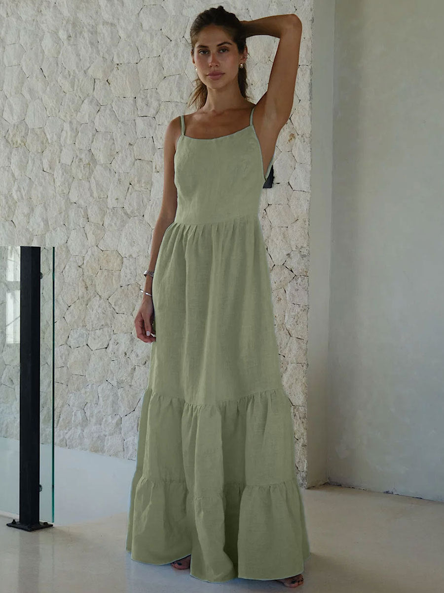 Brunca - Vestido largo de tirantes con espalda descubierta y color sólido