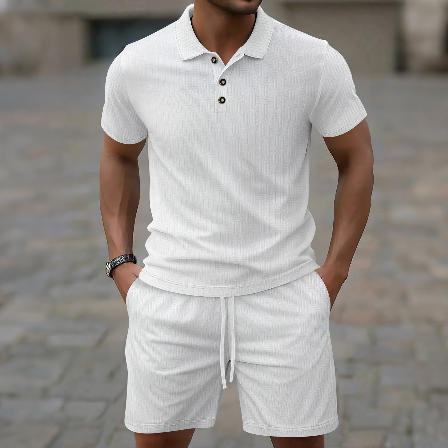 Elvio - Conjunto casual de polo Slim-Fit y shorts para hombre