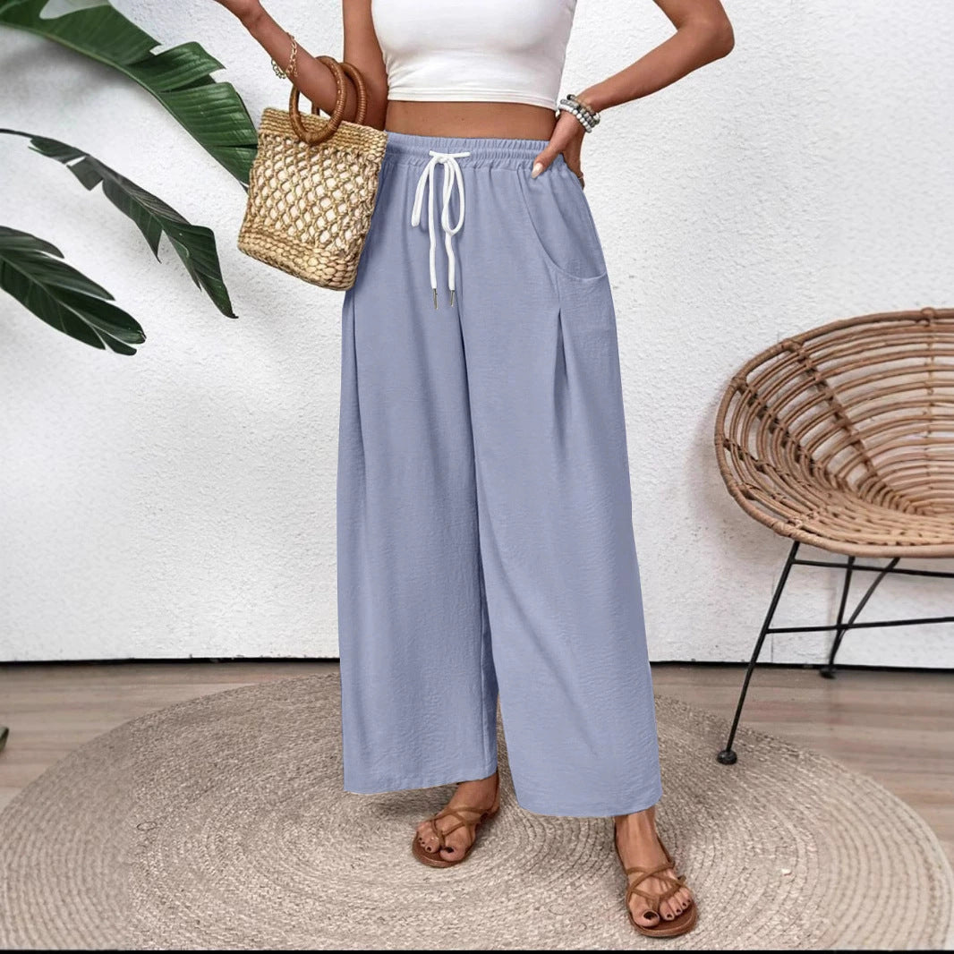 Jiselle - Pantalón casual de pierna ancha y cintura con cordón