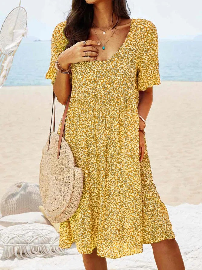 Emiely - Vestido casual suelto floral de manga corta