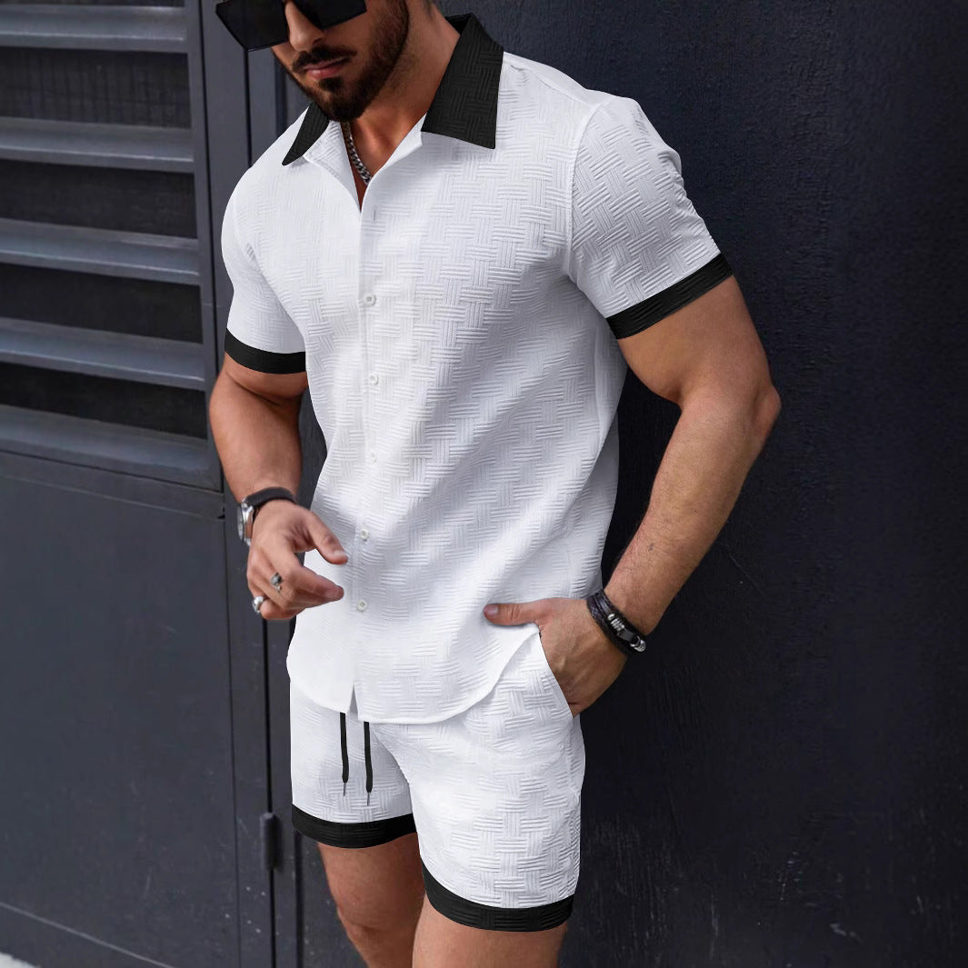 Henrik - Polo Jacquard casual con botones y shorts para hombre
