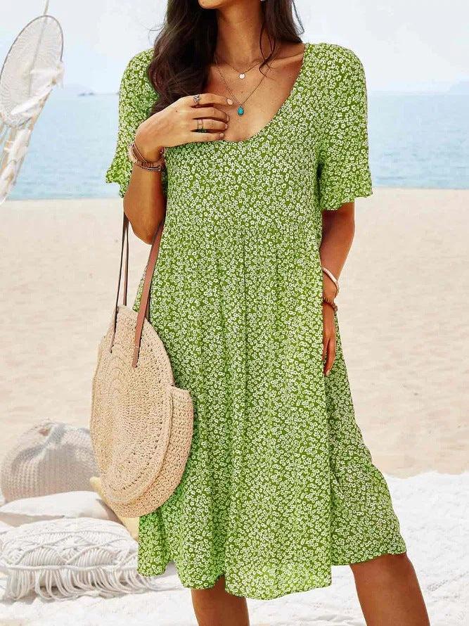 Emiely - Vestido casual suelto floral de manga corta