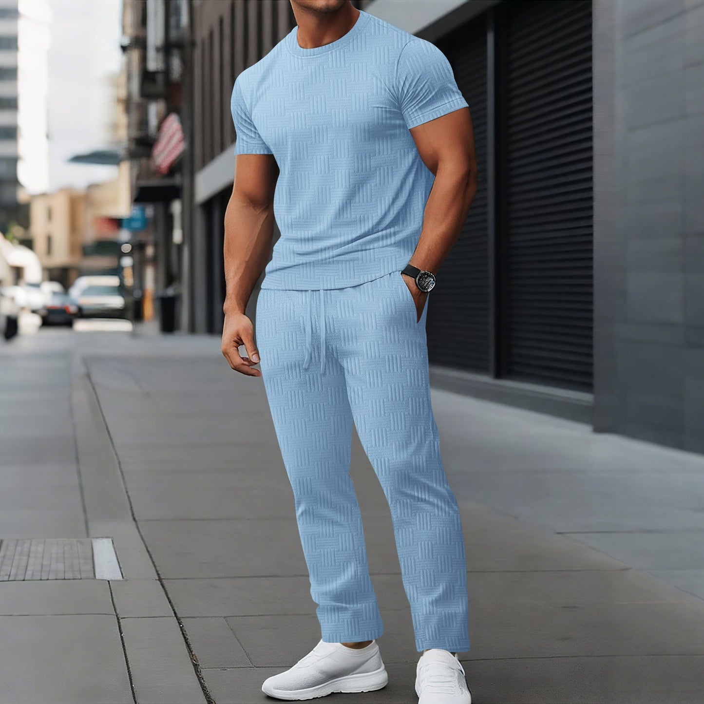 Galvin - Conjunto casual Slim Fit de camiseta y pantalón para hombre