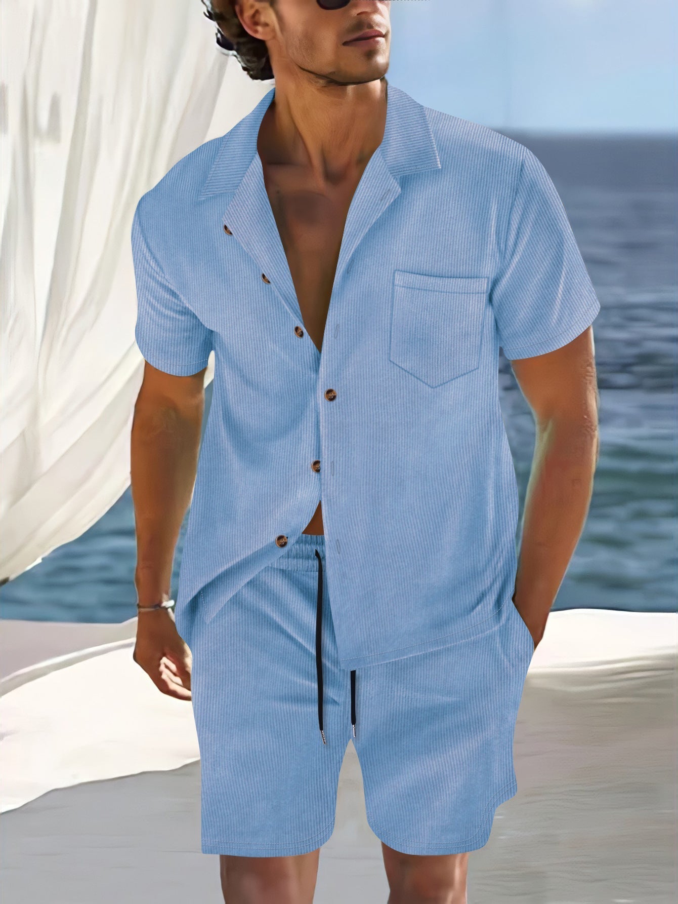 Hussain - Polo casual con shorts para hombre