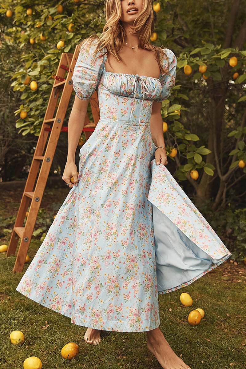 Venecia - Vestido midi con abertura en las mangas abullonadas