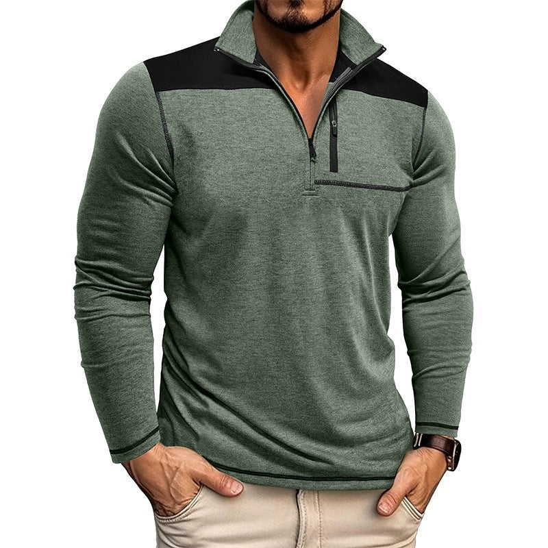 Claudio - Camisa casual de manga larga con media cremallera para hombre