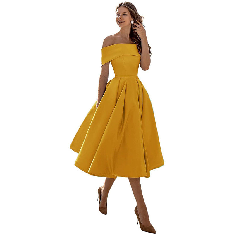 Gabriela - Moda Casual Vestido de fiesta de satén sin tirantes