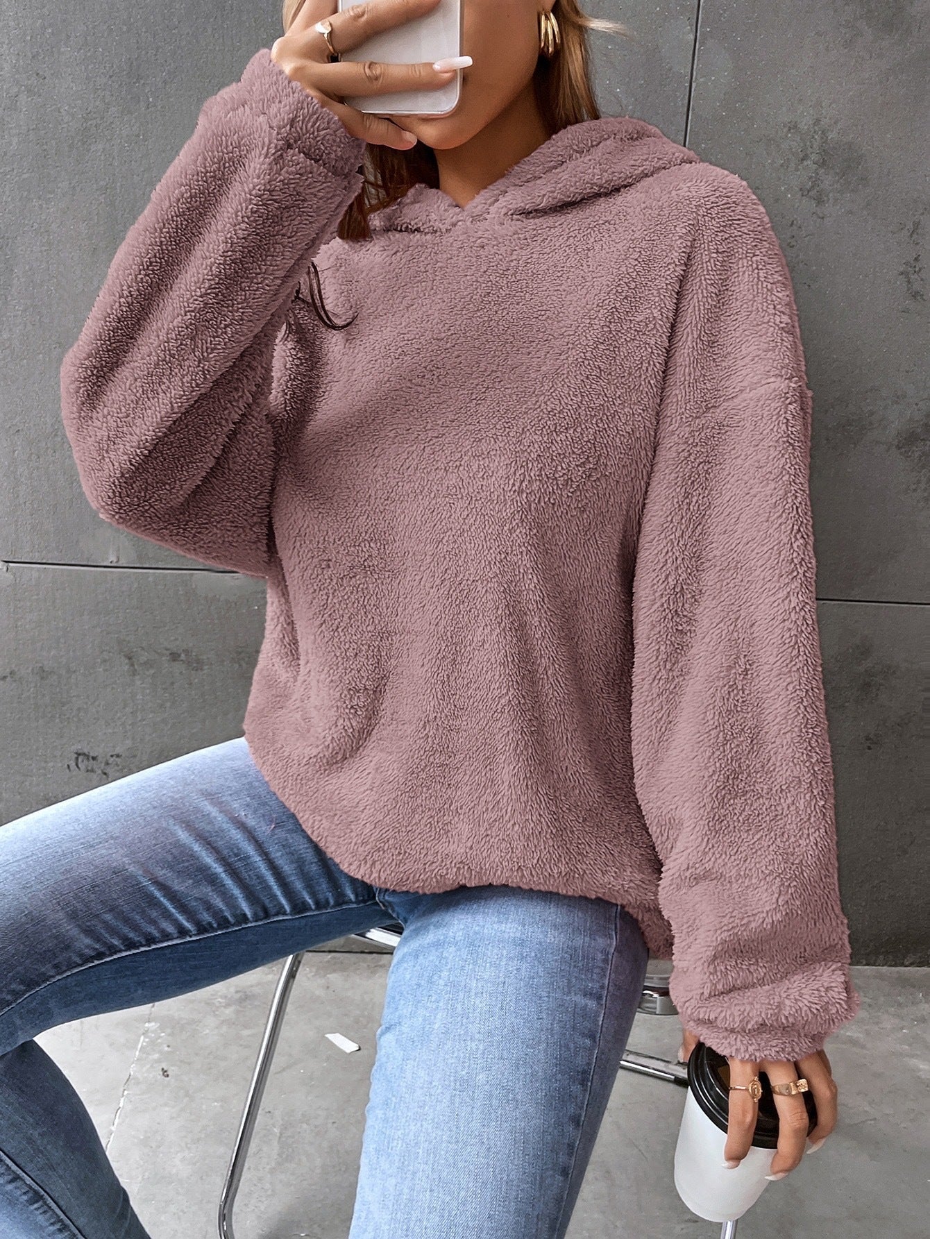 Leasha - Chaqueta casual de felpa suave y cálida con capucha