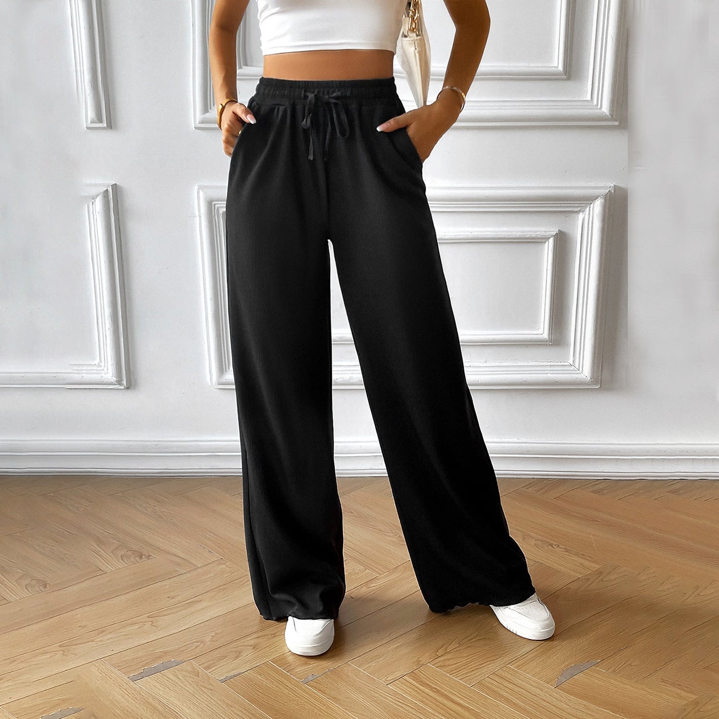 Emerald - Elegante pantalón de pierna ancha y cintura holgada con cordón