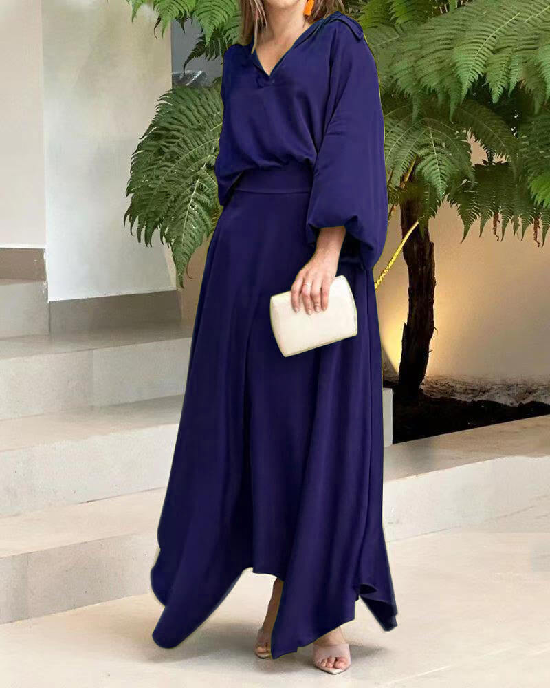 Olivine - Elegante maxivestido suelto de manga larga
