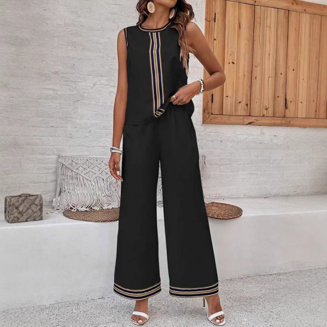 Gladys - Top sin mangas de estilo informal y pantalón de pata ancha
