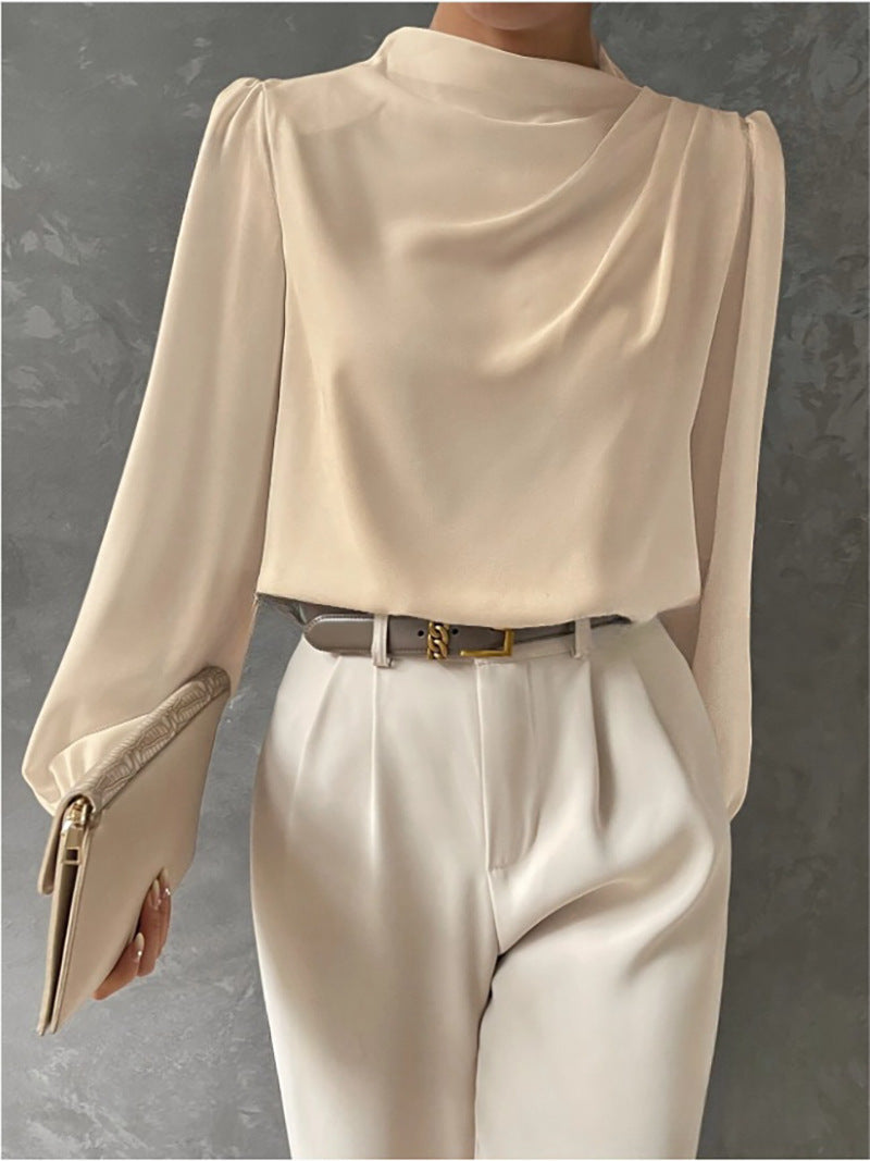Emmeline - Elegante blusa de cuello alto y manga larga