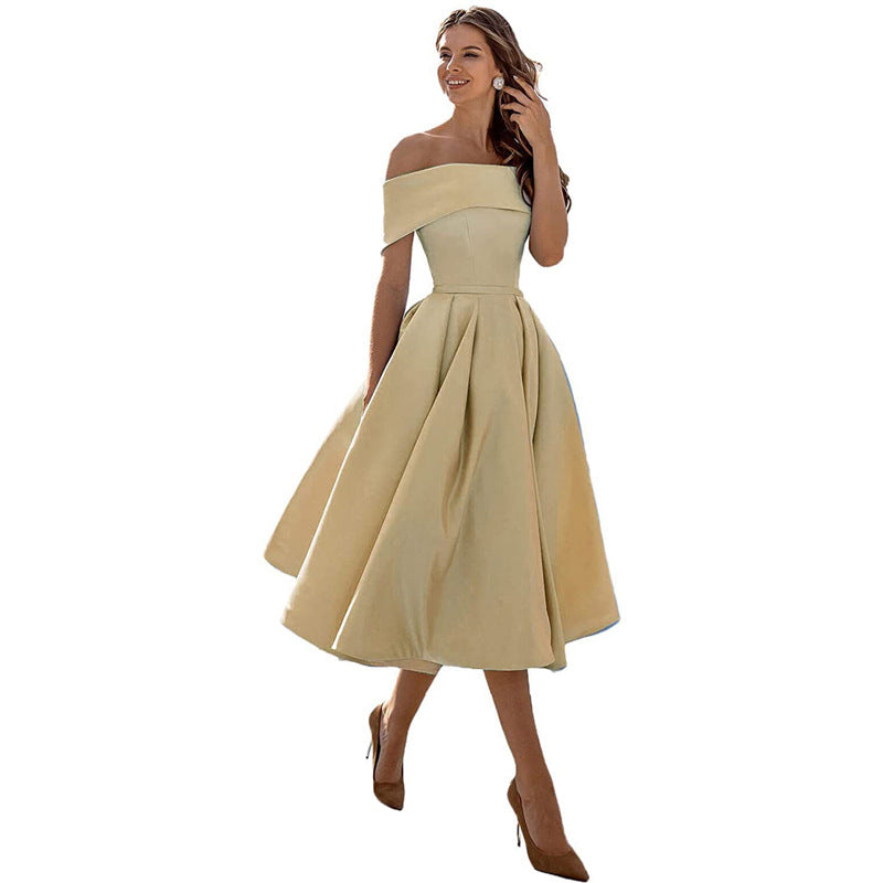 Gabriela - Moda Casual Vestido de fiesta de satén sin tirantes