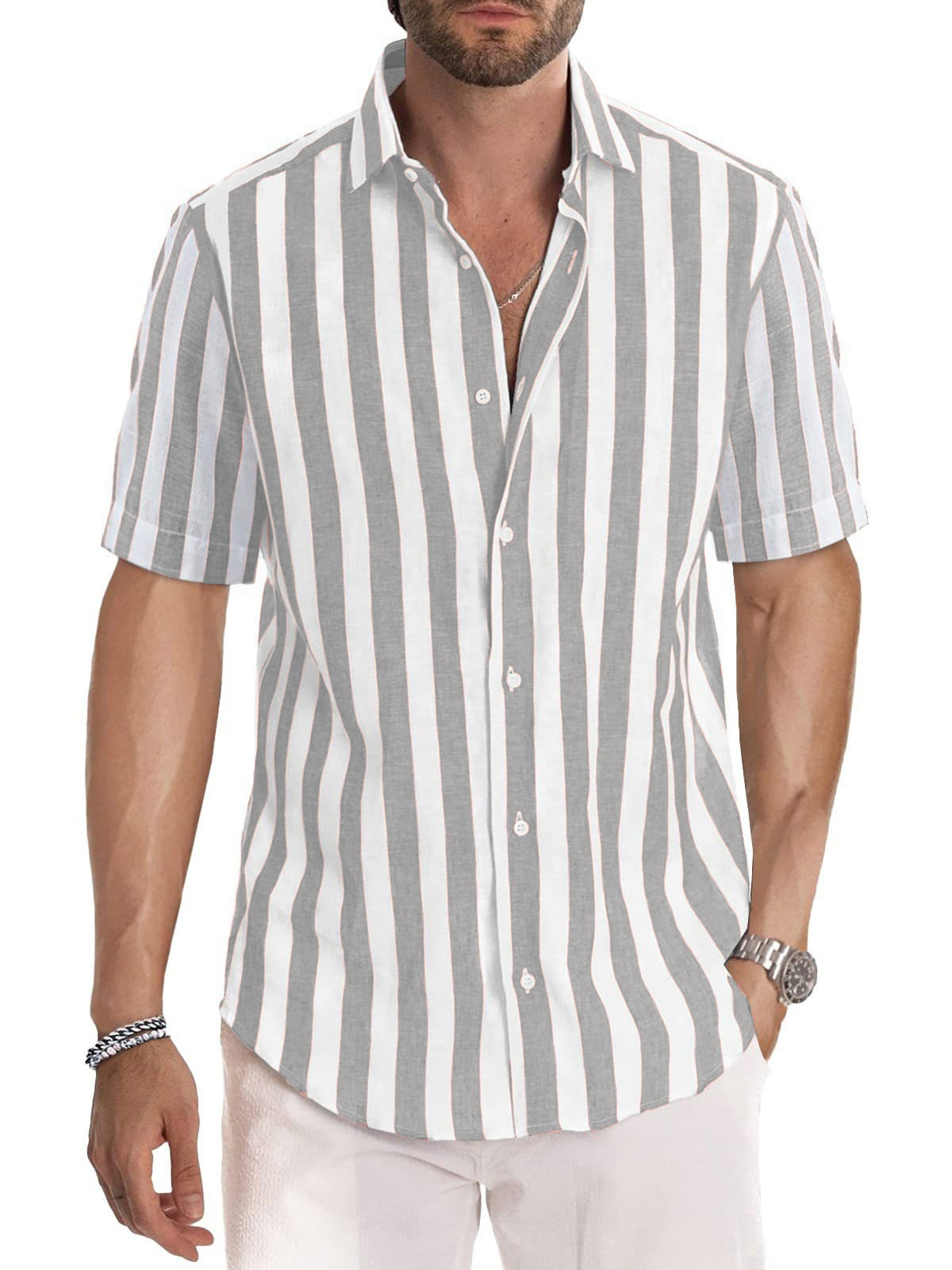 Benjamin - Polo casual de rayas con botones para hombre