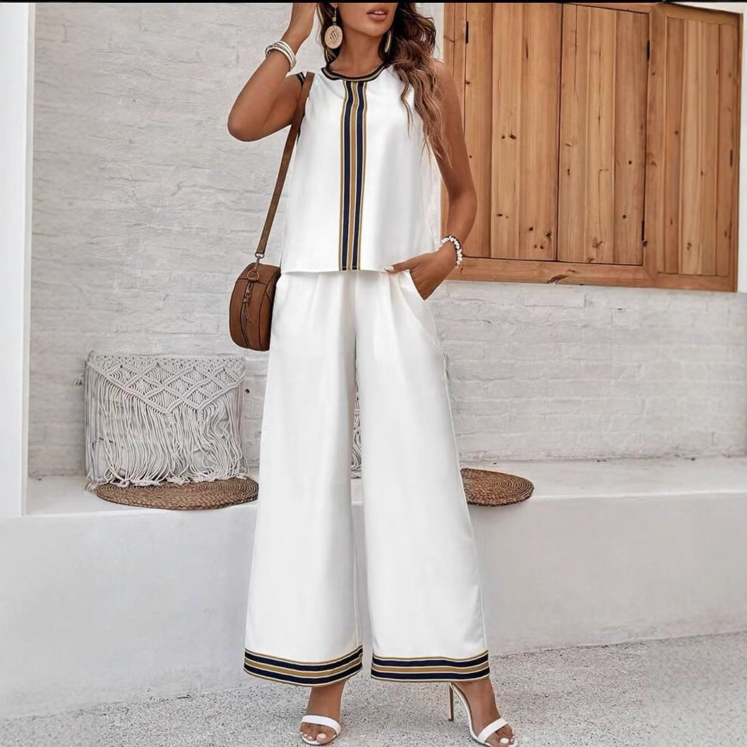 Gladys - Top sin mangas de estilo informal y pantalón de pata ancha
