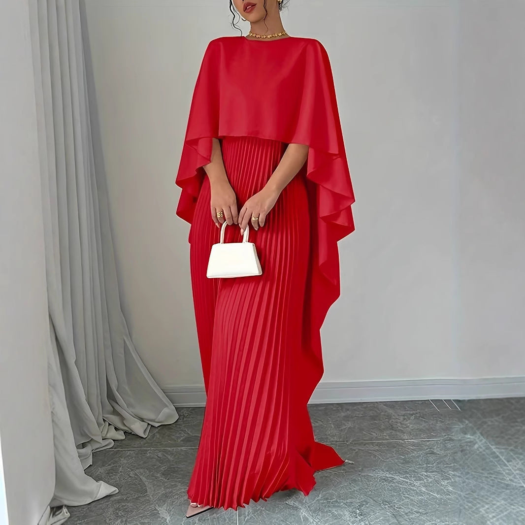 Ariane - Elegante vestido largo con pliegues fluidos y mangas murciélago