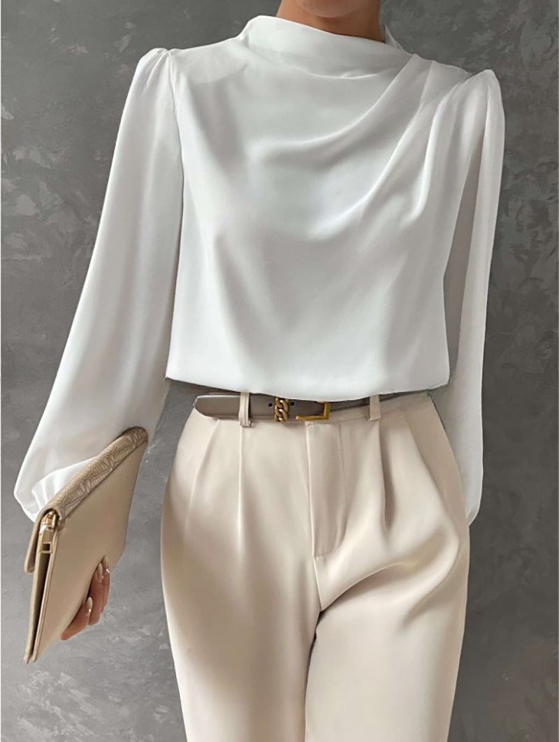 Emmeline - Elegante blusa de cuello alto y manga larga