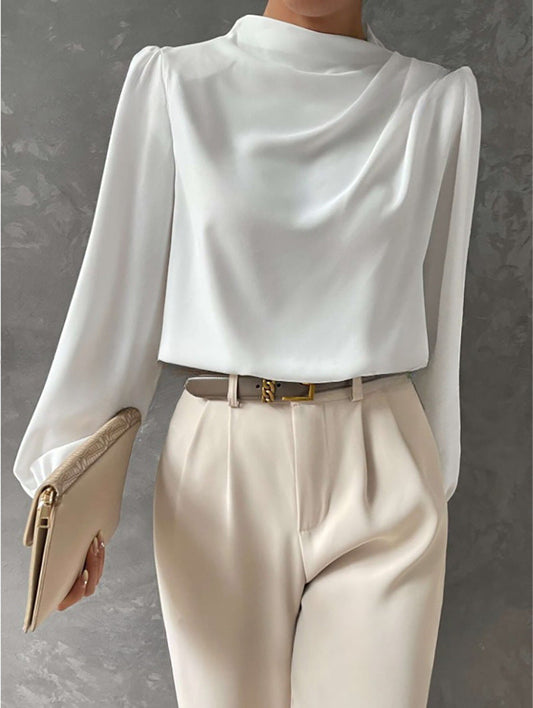 Emmeline - Elegante blusa de cuello alto y manga larga