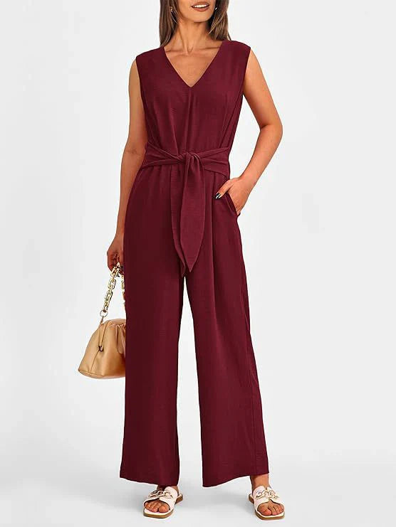 Ashlene - Elegante y estiloso mono de pierna ancha con cintura atada