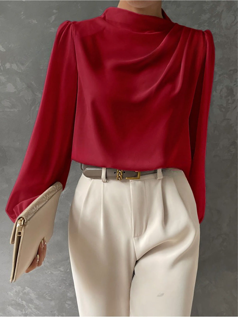 Emmeline - Elegante blusa de cuello alto y manga larga