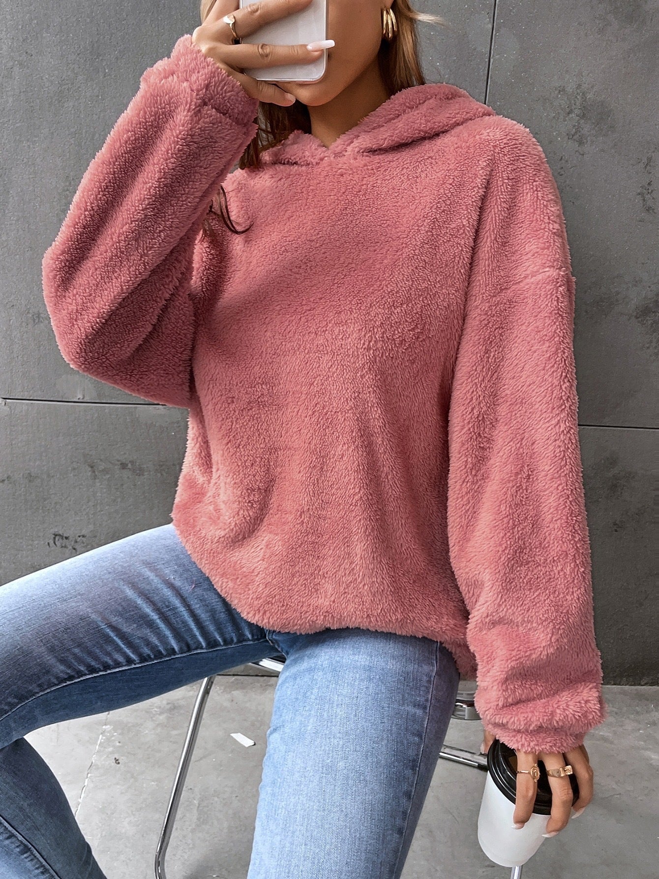Leasha - Chaqueta casual de felpa suave y cálida con capucha