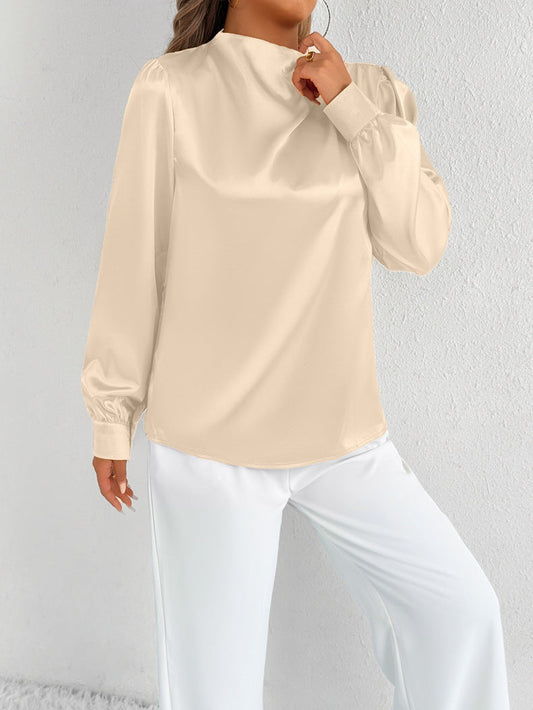 Elvira - Elegante blusa de cuello alto y manga larga