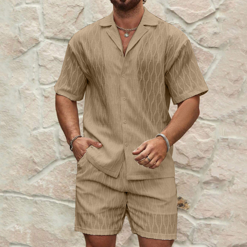 Andrius - Conjunto elegante de polo con botones y shorts para hombre