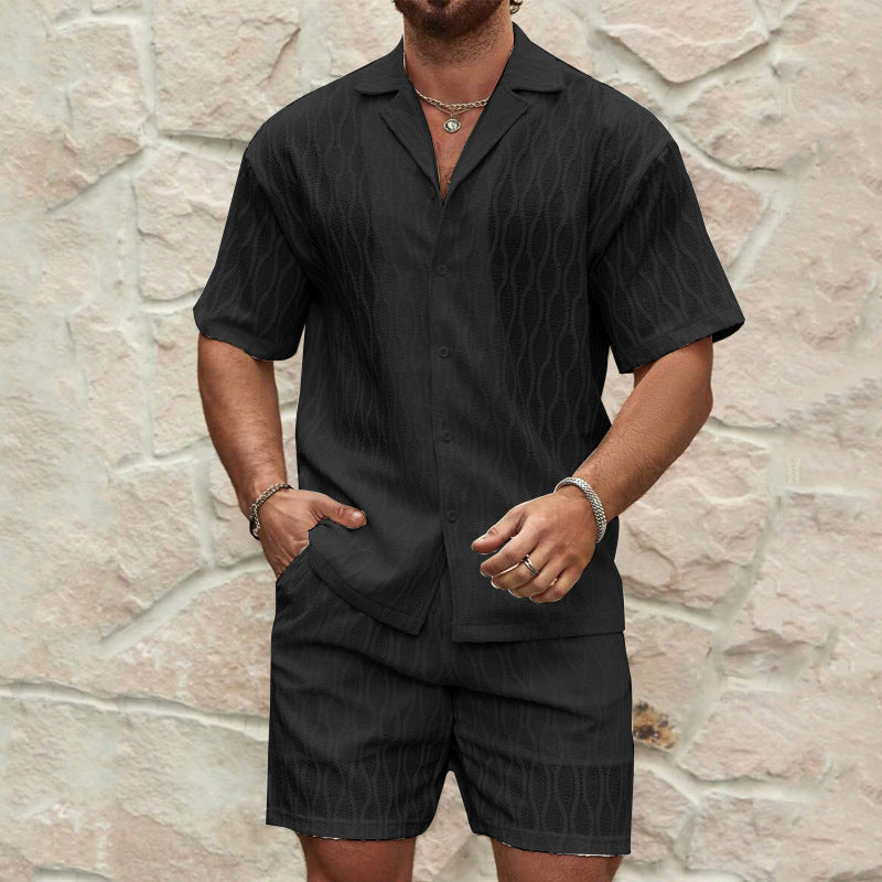 Andrius - Conjunto elegante de polo con botones y shorts para hombre