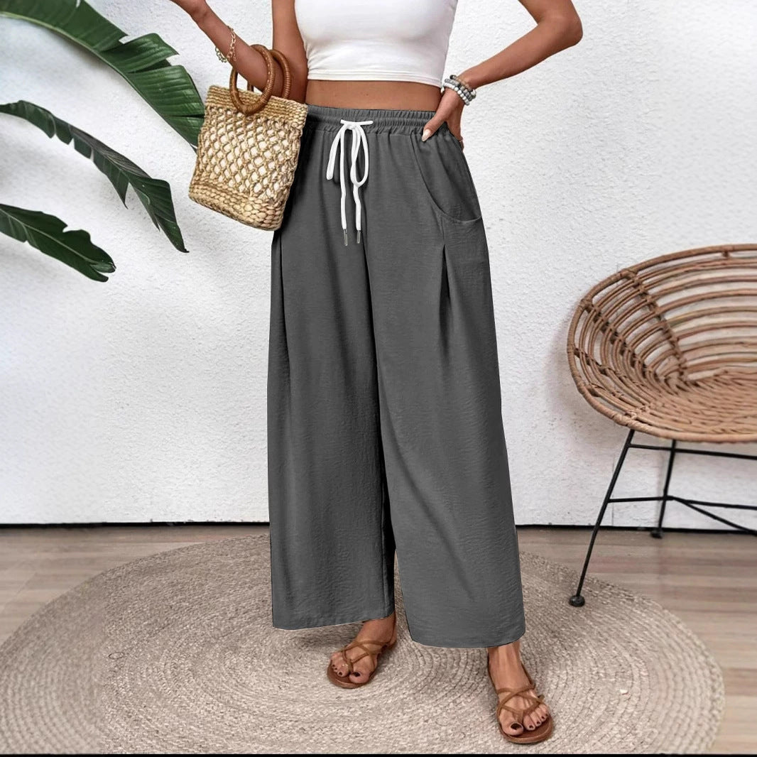 Jiselle - Pantalón casual de pierna ancha y cintura con cordón