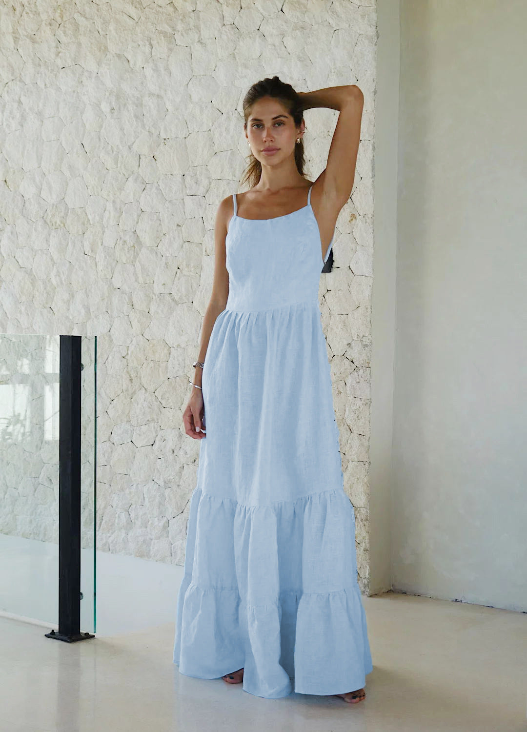 Brunca - Vestido largo de tirantes con espalda descubierta y color sólido