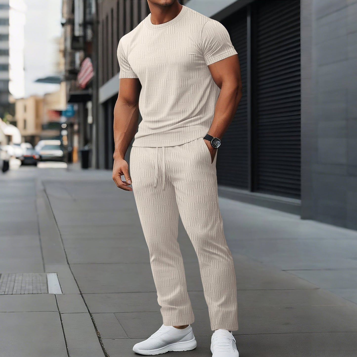 Galvin - Conjunto casual Slim Fit de camiseta y pantalón para hombre