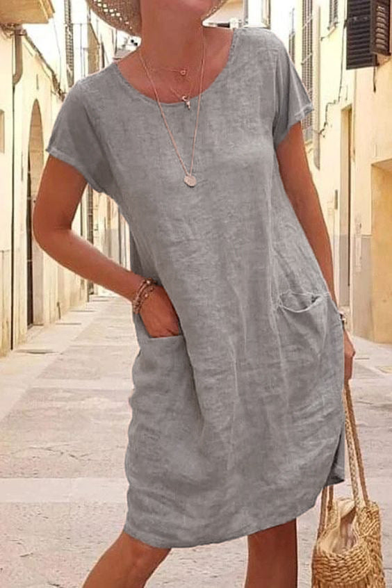 Elena - Vestido Casual de Lino con Bolsillos