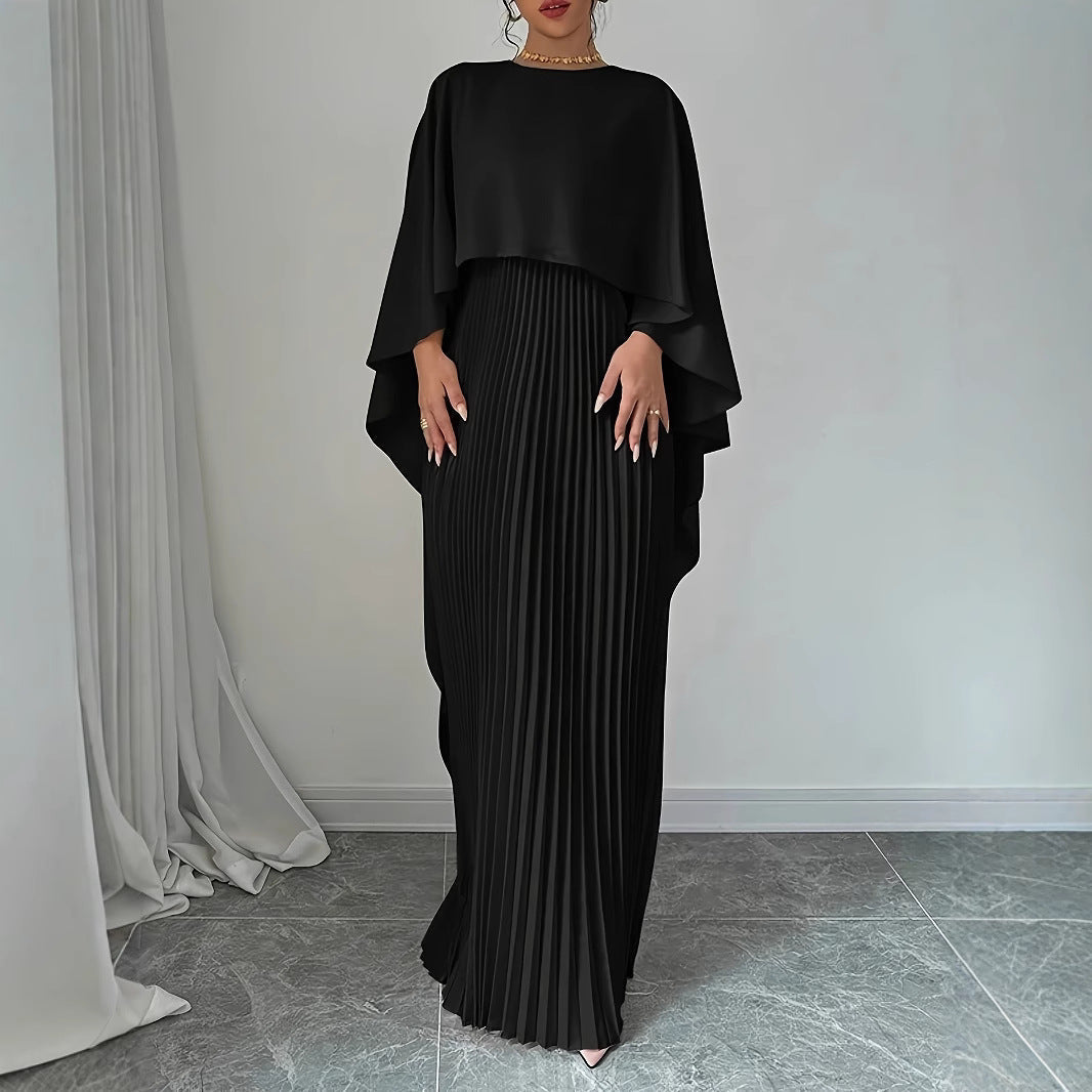 Ariane - Elegante vestido largo con pliegues fluidos y mangas murciélago