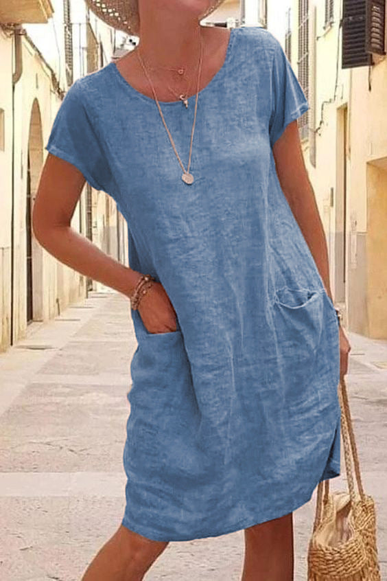 Elena - Vestido Casual de Lino con Bolsillos
