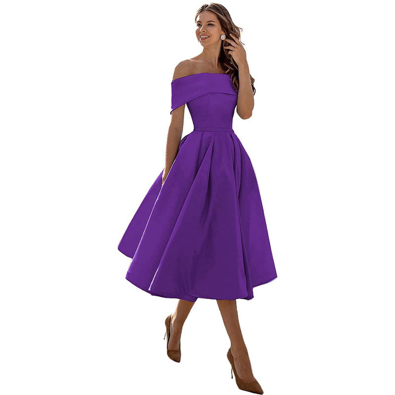 Gabriela - Moda Casual Vestido de fiesta de satén sin tirantes