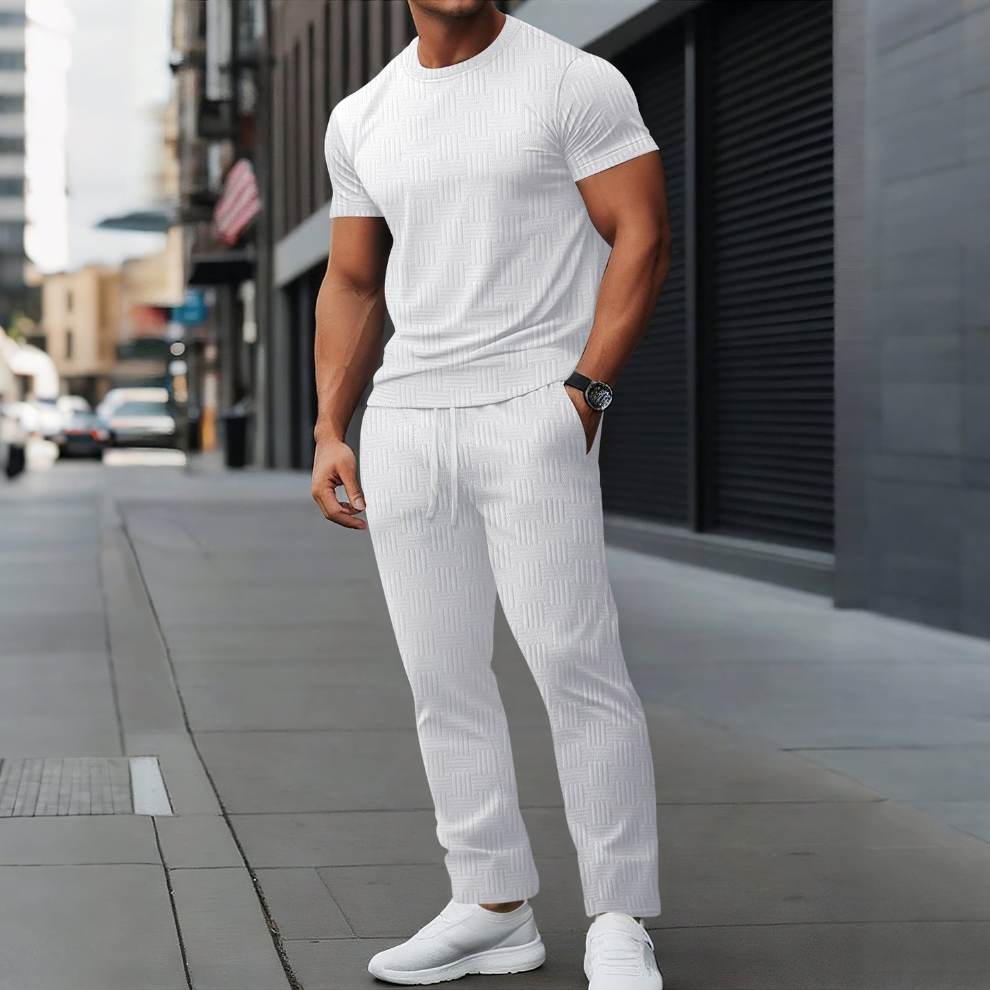 Galvin - Conjunto casual Slim Fit de camiseta y pantalón para hombre