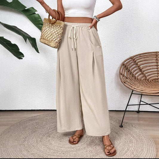 Jiselle - Pantalón casual de pierna ancha y cintura con cordón