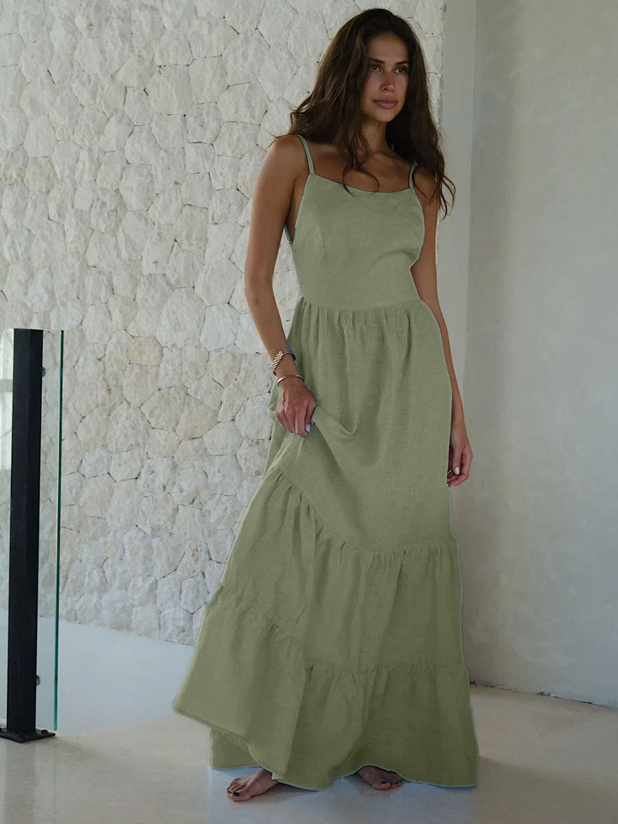 Brunca - Vestido largo de tirantes con espalda descubierta y color sólido