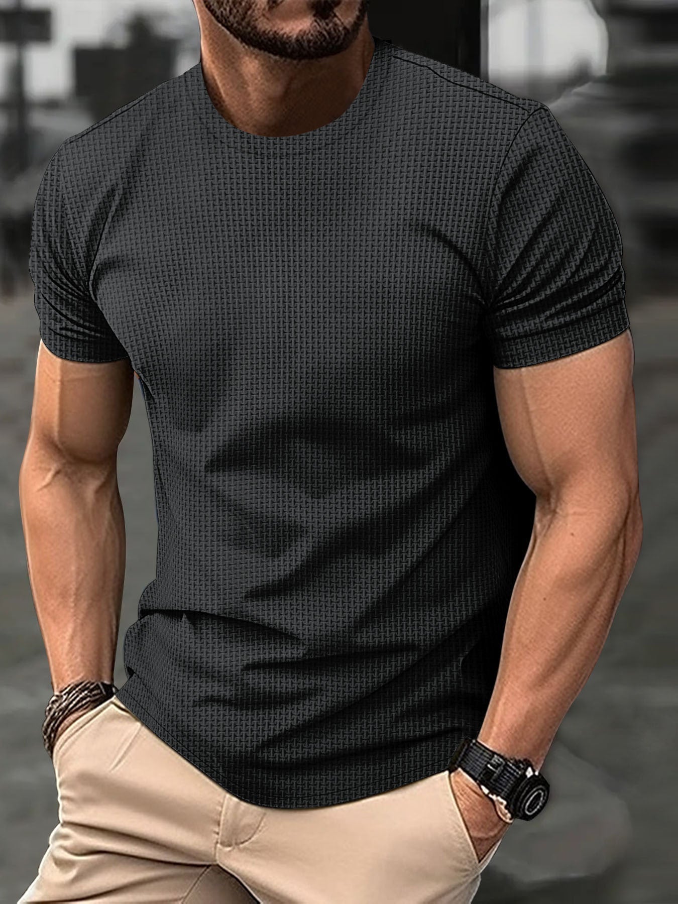 Gustavo - Camiseta slim fit con cuello redondo para hombre