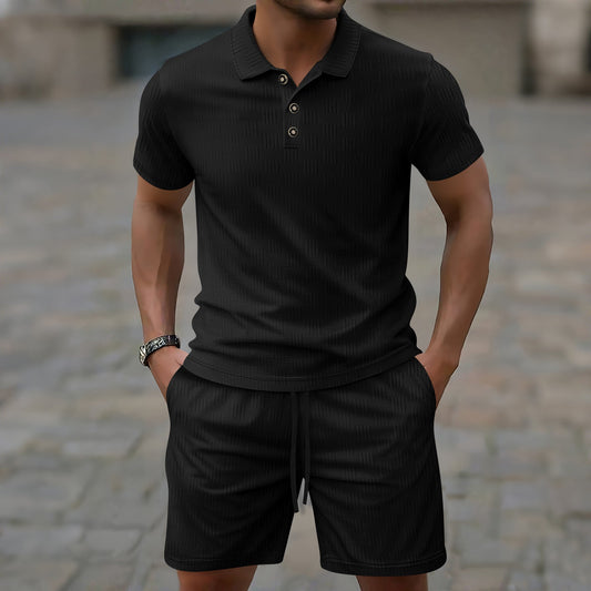 Elvio - Conjunto casual de polo Slim-Fit y shorts para hombre